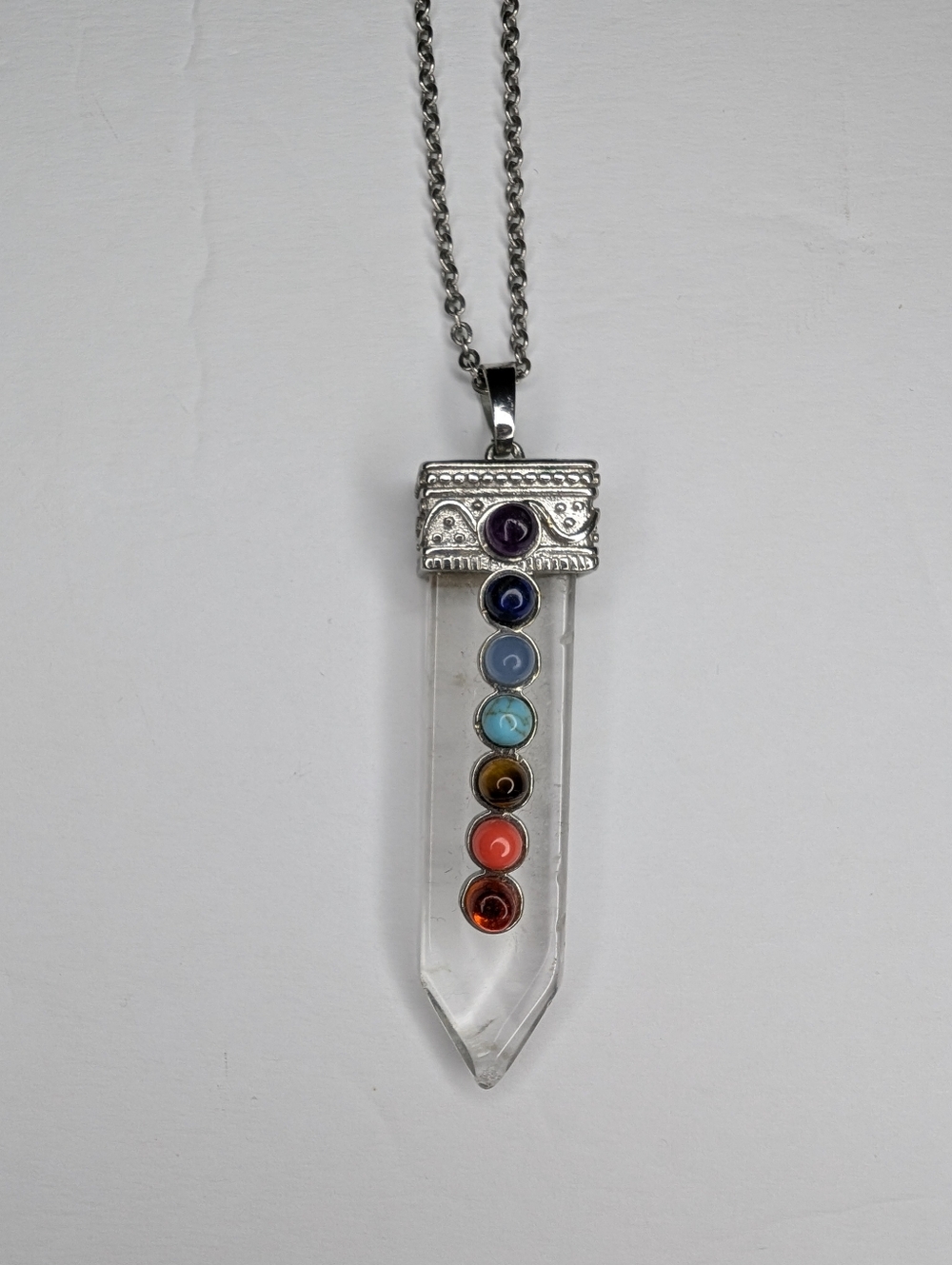 7 Chakra Crystal Point Sword Pendant Necklace